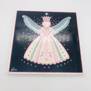 Gorgeous VTG Crowned Angel Peace On Earth Trivet